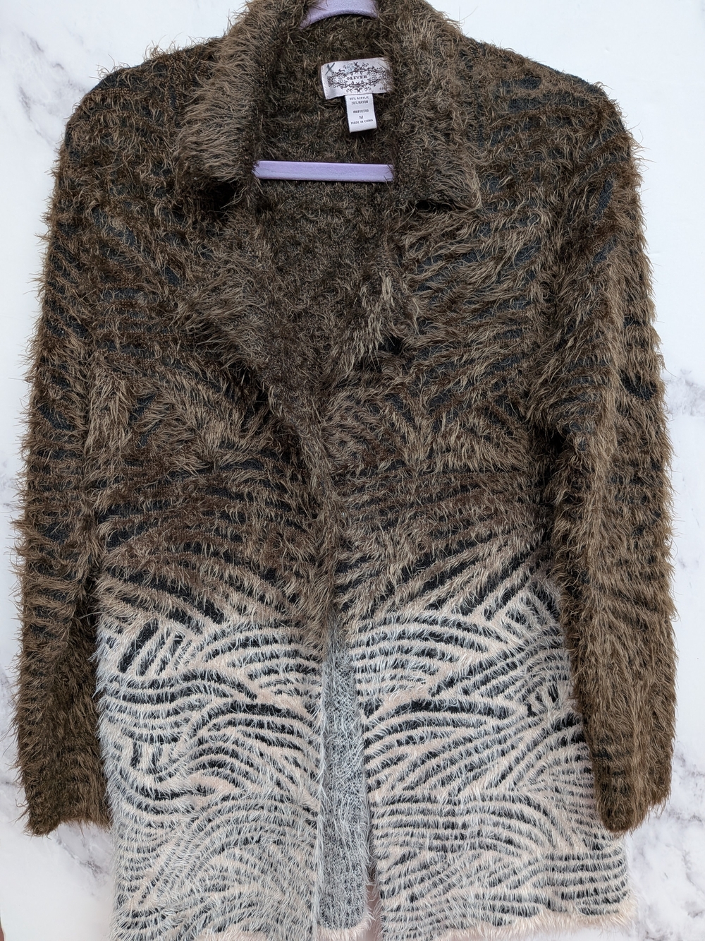 Cozy Faux-Fur Open Cardigan Sweater - Brown and Cream